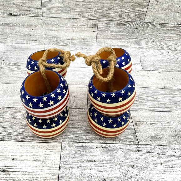 Patriotic Napkin Rings Set of 8 Round Stars and Stripes - Red, White, and Blue - Picture 6 of 8